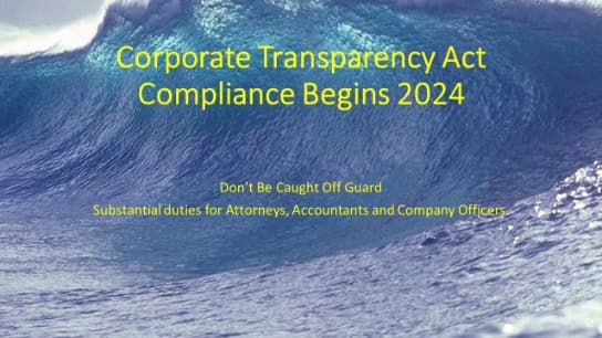 Preparing for Mandatory Reporting under the Corporate Transparency Act.